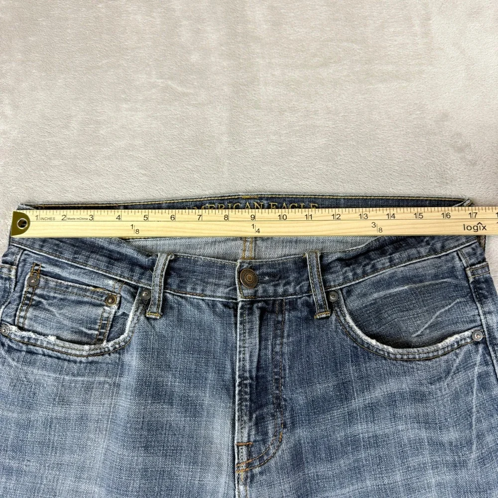 American Eagle Jeans Mens Meas 34x32.75 Blue Original Straight Grunge Distressed